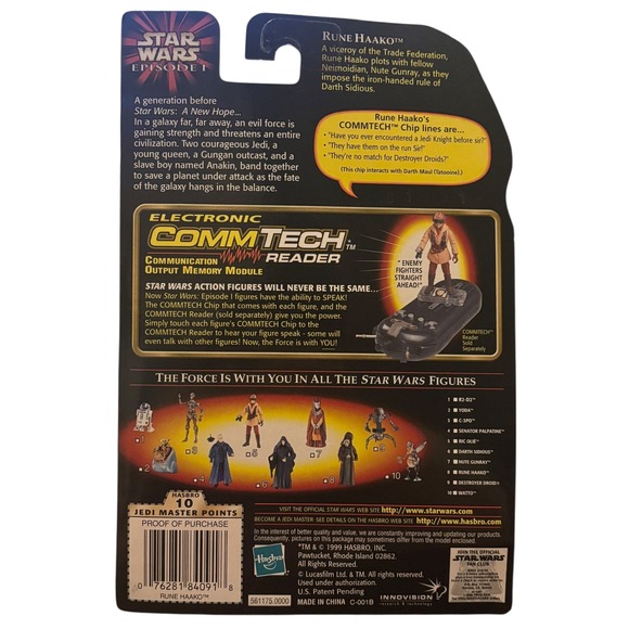 Star Wars Episode I Rune Haako 1999 Hasbro CommTech Chip Action Figure New - Picture 2 of 16